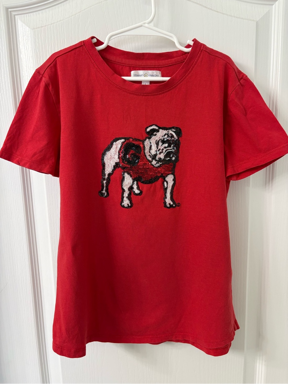 Stewart Simmons Girls Georgia Bulldogs UGA Sequin T-Shirt Red Large